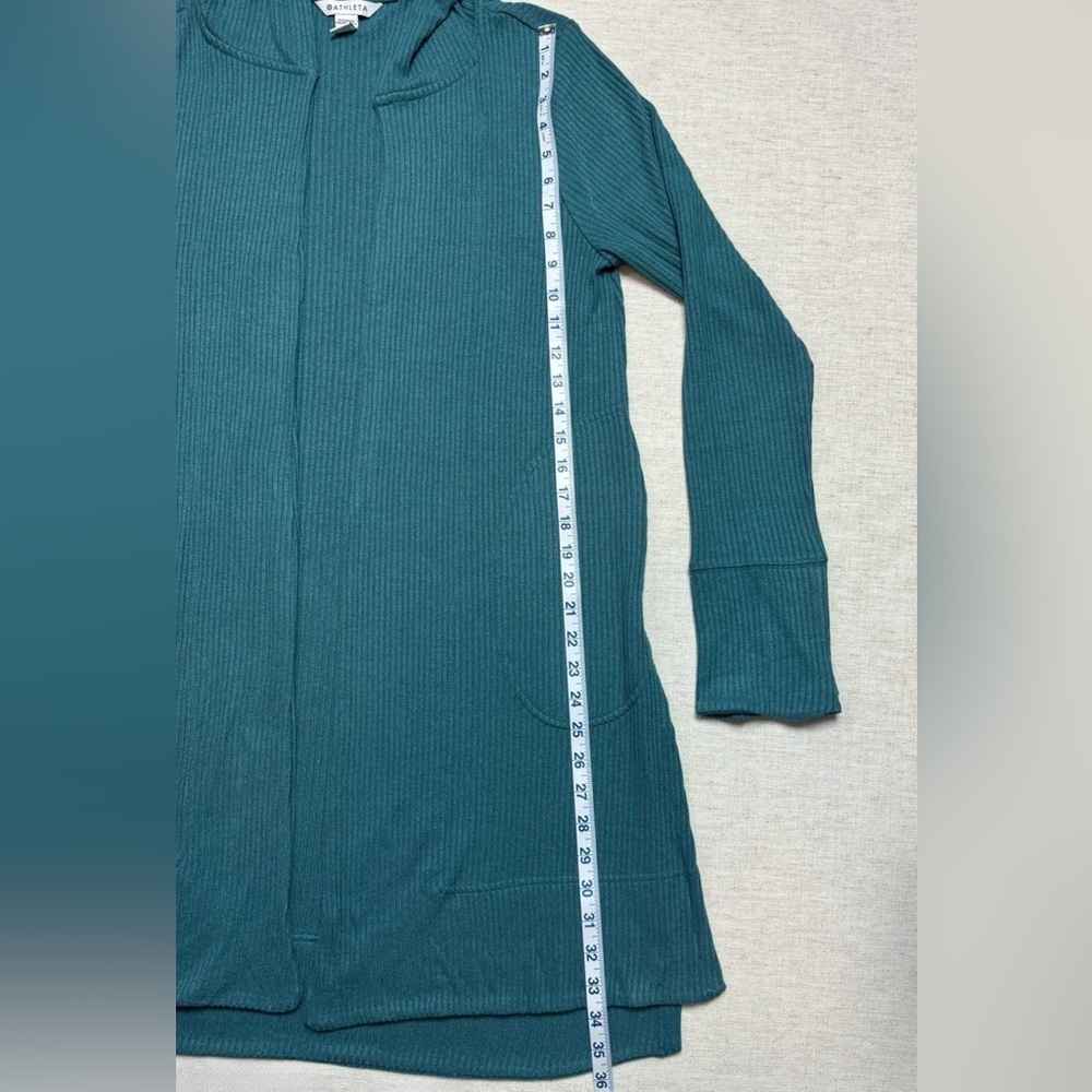 Athleta Harmony Pose Wrap Teal Cardigan Hooded Size Small Ribbed Yoga Athleisure - Picture 4 of 7